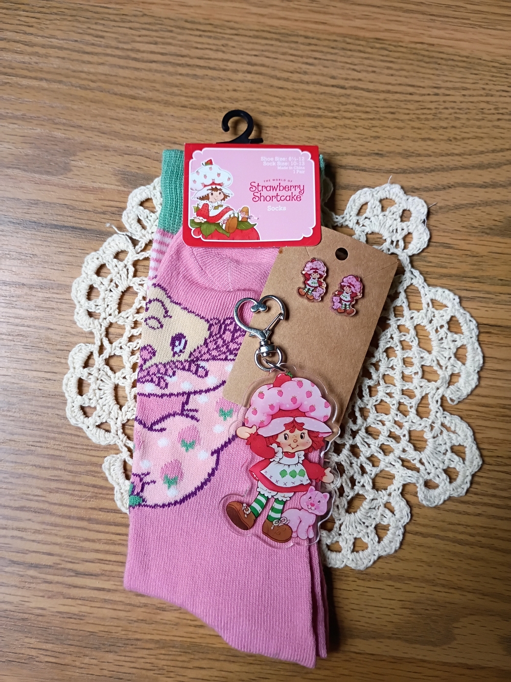 Pink Socks, Keychain And Earrings Set